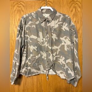 Vintage Havana Camouflage Button Down Shirt - Gray and Tan
